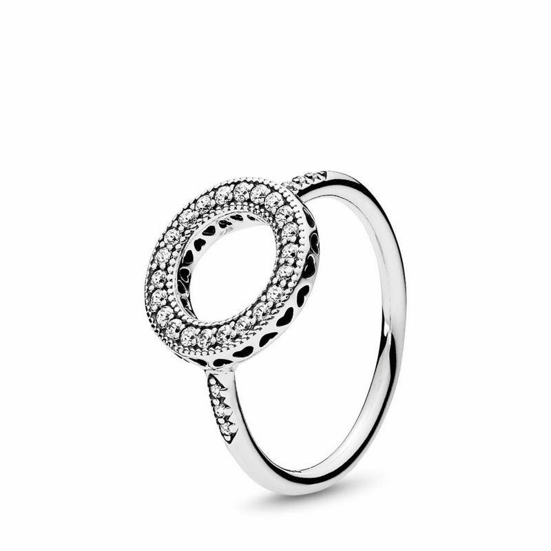 Pandora Hearts Halo Promise Ring Ireland - Sterling Silver/Cubic Zirconia - 314752JGT